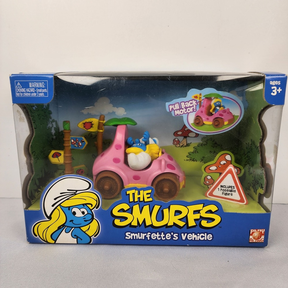 The Smurfs Smurfette's Vehicle Pink Leaf Car Pull Back Motor Play Along New 2008